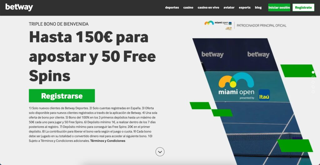 Homepage de la Plataforma de Betway